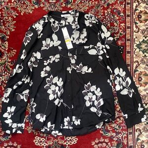 Calvin Klein Black and White Floral Blouse. Size Medium.